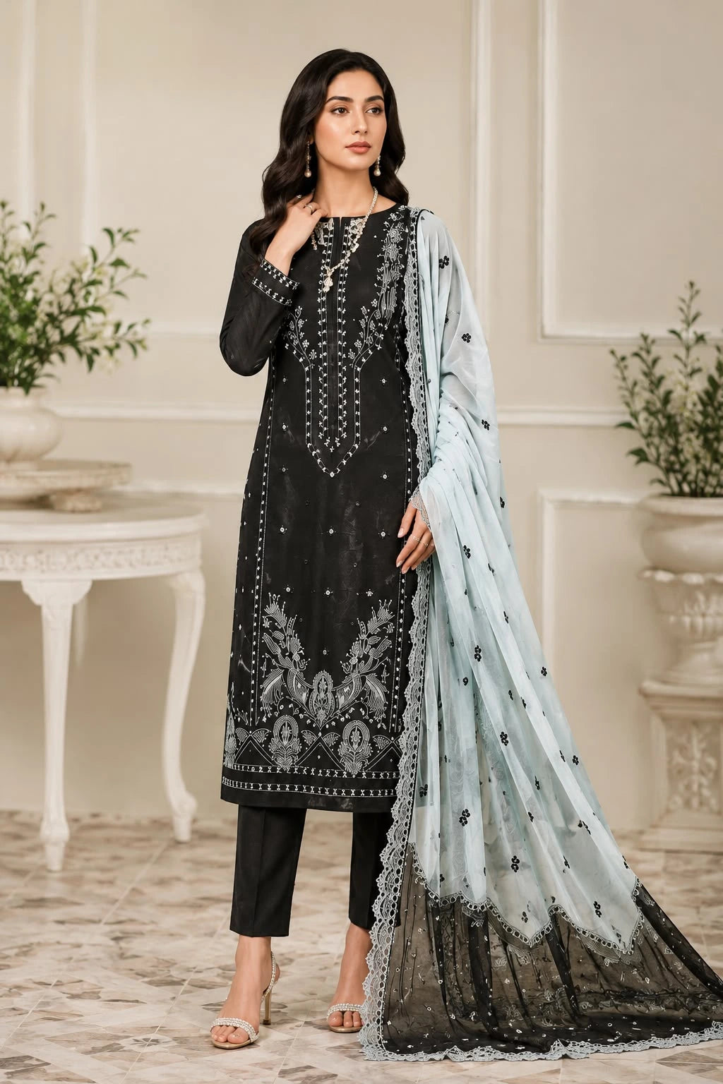 Black Diamond Embroidered Lawn 3 Piece